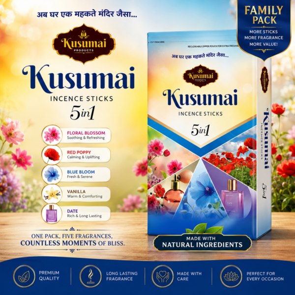 Kusumai 5 in 1 Premium Incense Sticks (Agarbatti) – 250g Family Pack