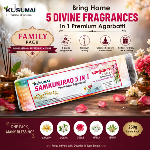 Kusumai Samkunjrao 5 in 1 Premium Agarbatti – Family Pack (200g)