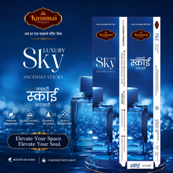 Kusumai Sky Luxury Incense Sticks (Agarbatti) – 15g | Pack of 12